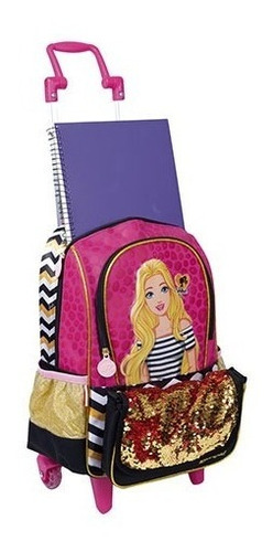 Mochila Barbie Bolsinha Paete Shine 19z Rodinhas G Sestini Cor Rosa