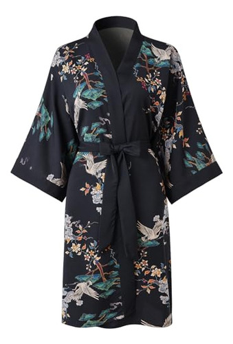 Bata Corta Kimono Con Estampado Floral Para Mujer