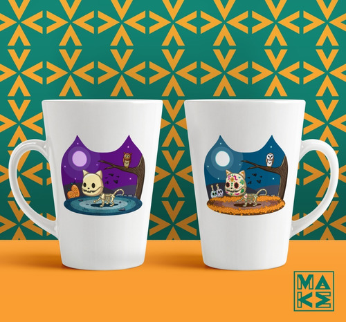 Taza Cónica Gatos Día De Muertos