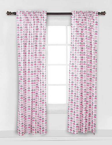 Bacati - Panel De Cortina De Elefantes Rosa/gris