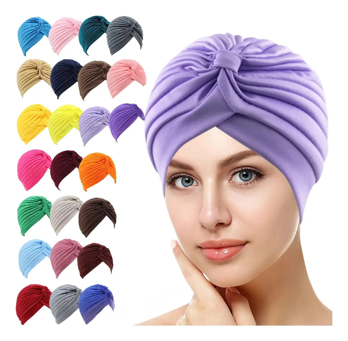 Kit 12 Turbante Touca Feminino Elegante Moda Atacado Indiano Sortidos Liso