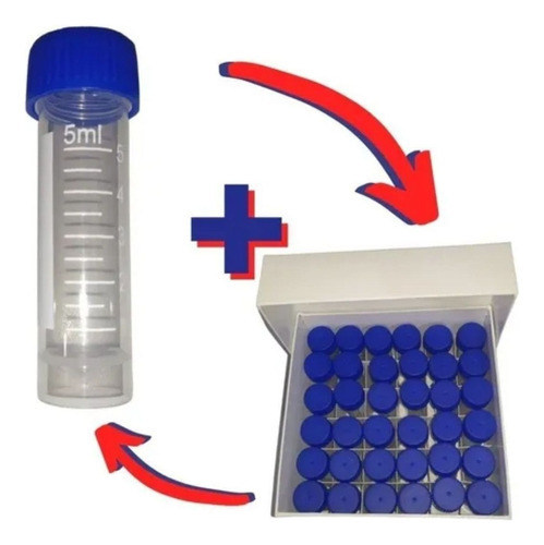 Tubo Criogênico 5ml Criotubo C/200 + Caixa Rack P/36 Peças