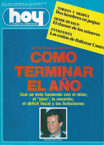 Revista Hoy 272 / 12 Octubre 1982 / Clamor Mineros De Huasco