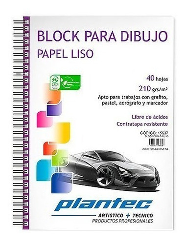 Block Para Dibujo A4 Plantec 40 Hojas Liso 210 Gr 15637 Espi