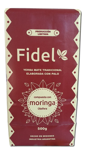 Yerba Mate Fidel Tradicional Con Moringa Oleifera 500gr X20u