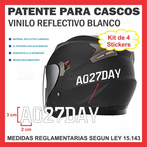 Patente Calco Vinilo Casco Moto Reflectivo Ley Kit X 4