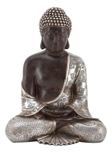 Estatua De Buda Meditando Con Detalles En Relieve Plateados