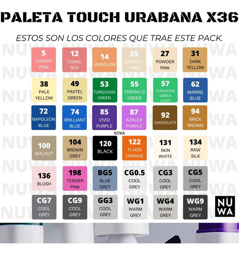 Imagen 2 de 5 de Marcadores Touchstar Linea Urbana X36 Unidades Doble Punta