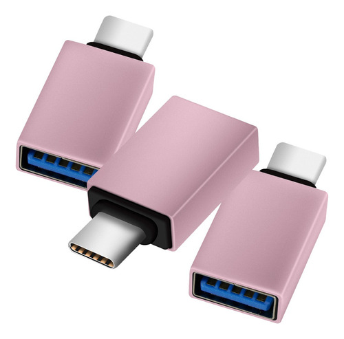 3 Piezas Adaptador Otg Usb Hembra A Tipo C Macho Convertidor Color Rosa