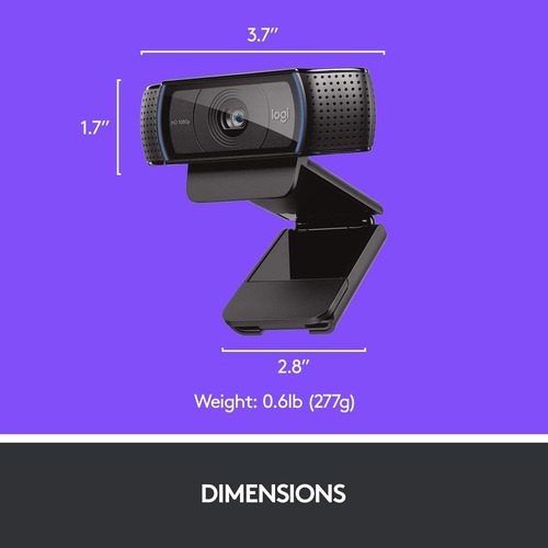 Cámara Web Hd Logitech C920, Vídeo 1080p, Audio Estéreo Dual