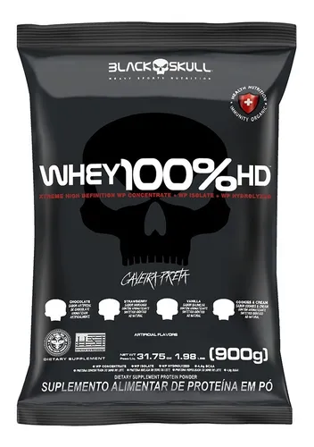Suplemento em Pó 100% Hd Refil Black Skull – 900g Wpc Wpi E Wph Sabor Chocolate