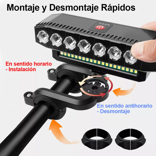 Ycrigns® Luz Para Bicicleta 10000 Lúmenes Impermeable 8 Led Recargable 7 Modos, Lampara Bicicleta Luces De Bicicleta Accesorios Con Luz Trasera, 4000mah Luces Impermeables Bicicleta Para Montar