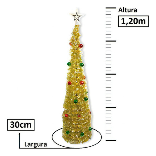 Árvore Natal Dobrável Decoração Com Enfeite Bolinhas 1,20m Cor Dourado
