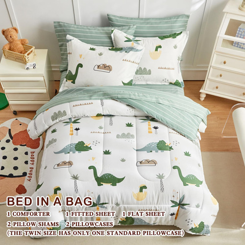 Joyreap Bed In A Bag Algodón, Tema De Dinosaurio Verde Fresc