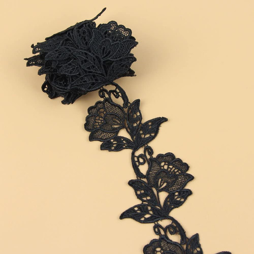 Motivo Floral Bohemio Encaje Negro Aplique Bordado Para 2