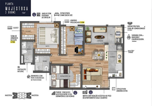 Imagem 2 de 3 de Apartamento De 70m² Com 3 Dormitórios, Suíte E Varanda Gourmet No Edifício Maranata - 8902