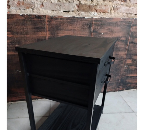 Imagen 5 de 7 de Mesa De Luz Hierro Madera Industrial 50x35x60 Black Moderna