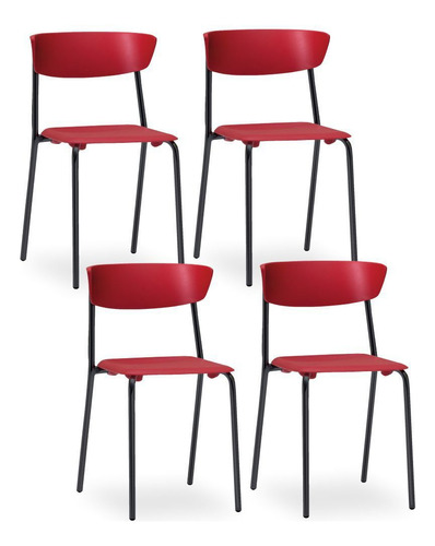 Kit 04 Cadeiras Fixa Base Preta Empilhável Bit Vermelho Material Do Estofamento Polipropileno