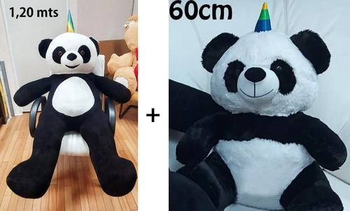 Urso Panda Córnio De Pelúcia Gigante 1,20 Mts + 2 De 60cm