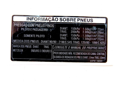 Etiqueta Precaução De Pneu Tornado 250 Original Honda