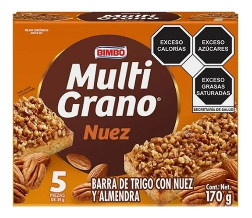 Multigrano Barra De Trigo Con Nuez Y Almendra 5pz 34g C/u