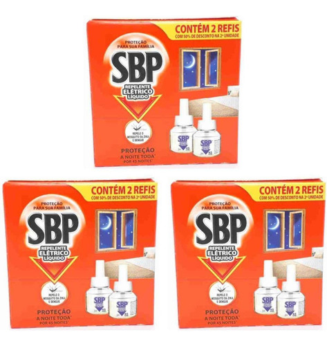 Kit 6 Refil Repelente Liquido Sbp 45 Noites Elétrico 35ml