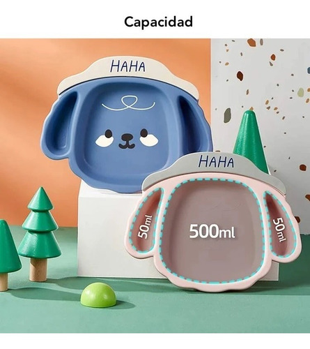 Juego De Plato Cubiertos Comida Para Bebes Cara Perro 1 Pza