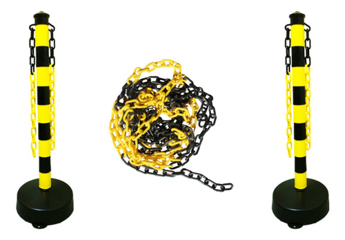 Kit 2 Postes Demarcatorio Vial + 2 Metros De Cadena Plástica Amarillo Y Negro