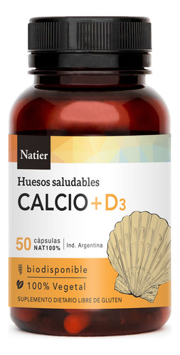 Natier Suplemento Calcio + Vitamina D3 Vegano X 50c 6c