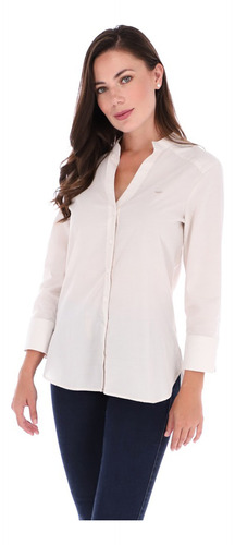 Camisa Mujer Porto Blanco Cuello Mao Corte Regular