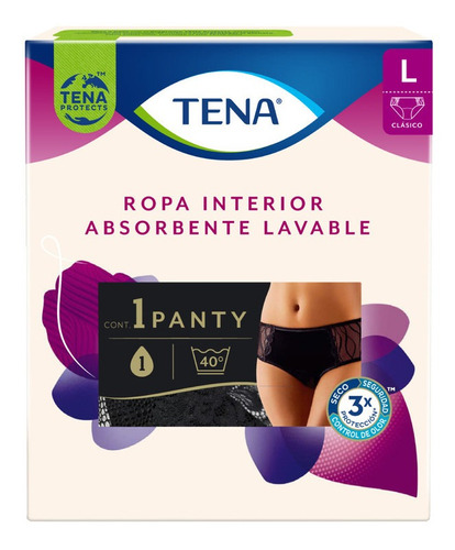 Ropa Interior Lavable Tena Corte Clásico Negro Talla L 1 Pz