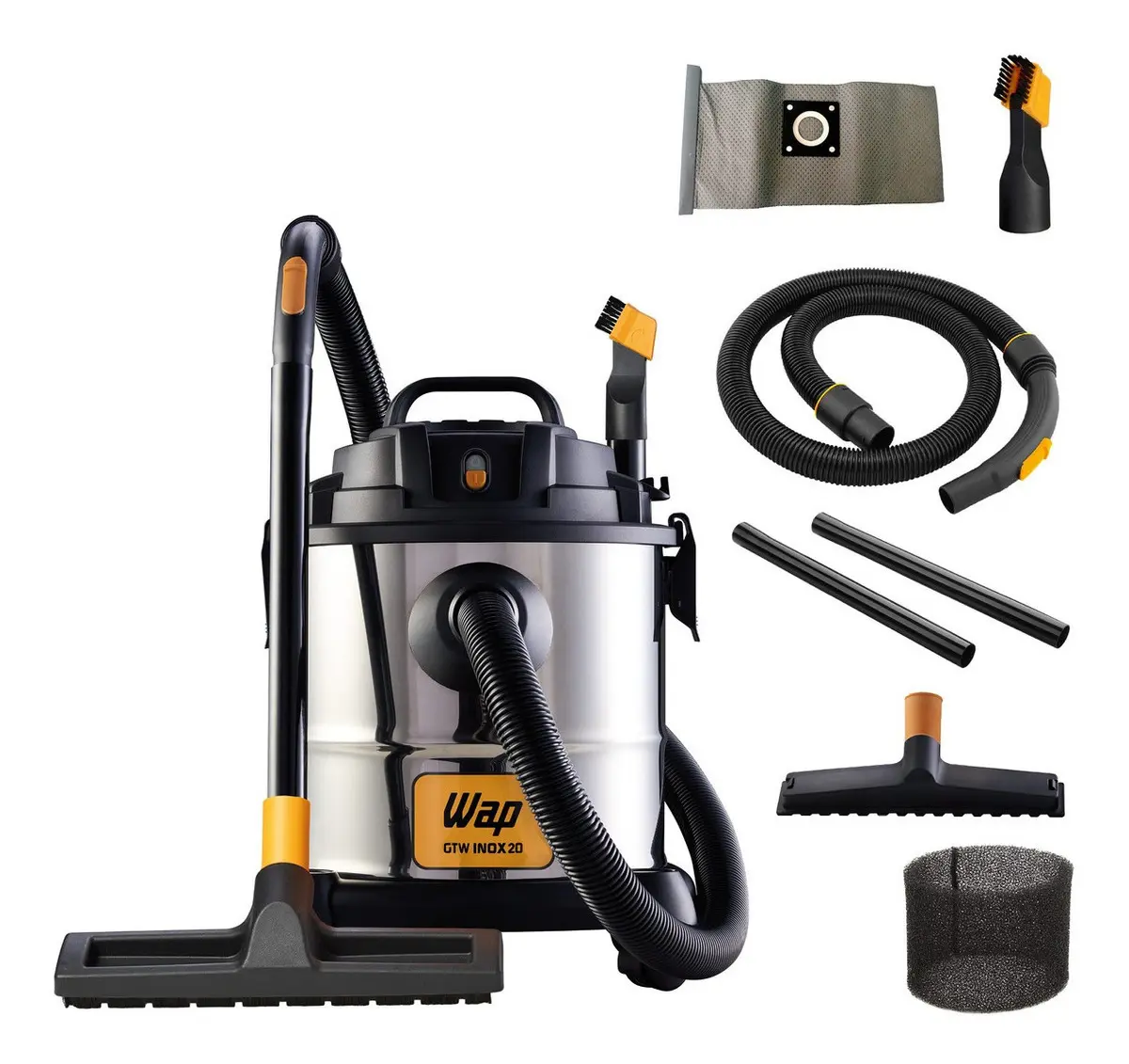 Aspirador Pó e Água WAP GTW Inox 20 com Soprador 1600W 160Mbar 20 Litros