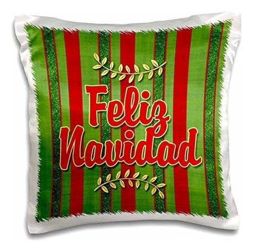 3d Rose Feliz Navidad - Funda De Almohada Con Ramitas Navid