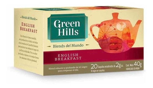 ! Te English Breakfast Green Hills 20 Saquitos En Sobre