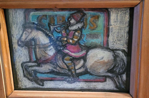 Cuadro Pintado Sobre Tela Al Pastel 29 X 23 Marco Madera 9cm (Usado)