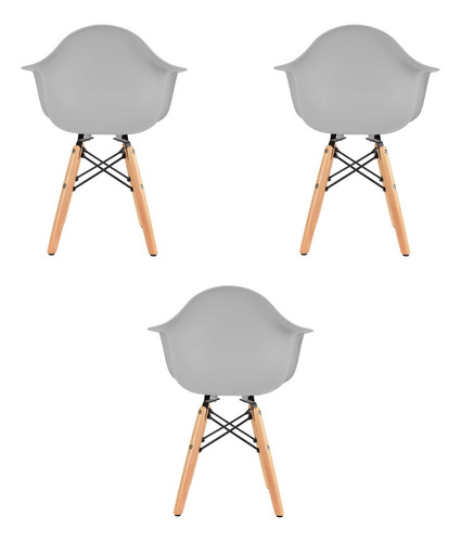 3 Sillas Eames Infantil Con Descansabrazos Modernas - Duduk Gris