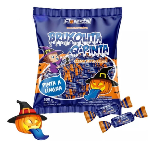 Bala Macia Bruxolita Pinta Língua Florestal 500g Halloween