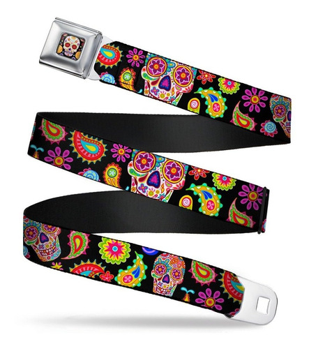 Buckle-down Seatbelt Belt Bobo Sugar Skull/paisley Black/mul