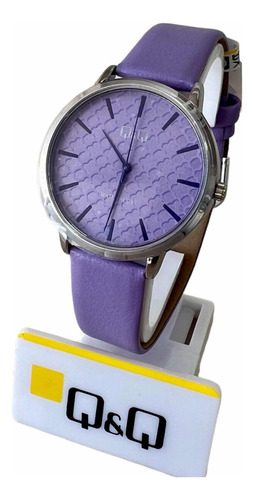 Reloj Malla De Cuero Violeta Fdo Violeta