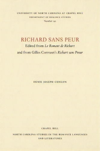 Richard Sans Peur, De Denis Joseph Lon. Editorial University North Carolina Press, Tapa Blanda En Inglés