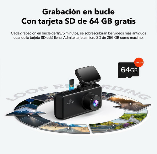 Redtiger F17 | Dashcam | Kit Cable De Monitoreo 24 Hrs | Camara Frontal Interior Trasera