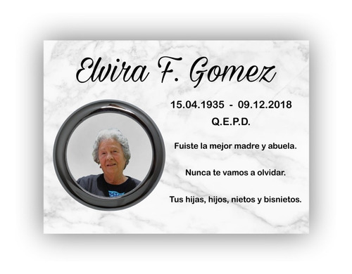 Imagen 1 de 6 de Placa De Marmol 25x20 Recordatoria Para Cementerio + Foto