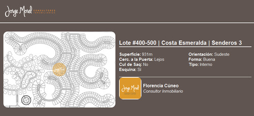 Lote Interno #400-500 - Costa Esmeralda - Senderos 3 - 931m2 #id 10687
