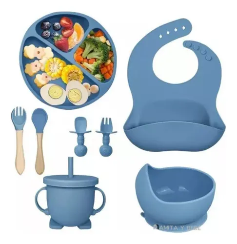 comprar Plato Para Bebés De Silicona Con Babero Y Cuchara Y Tenedor