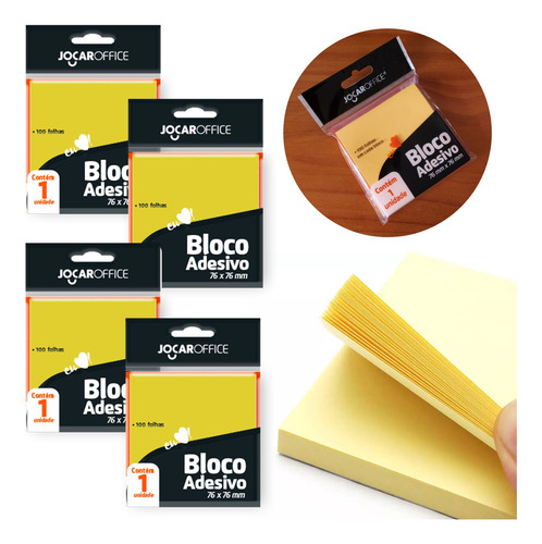 Bloco De Notas Adesivo 76x76mm Recado Lembrete 400 Folhas Cor Amarelo