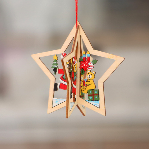 Colgante De Campana De Estrella De Cinco Puntas De Madera