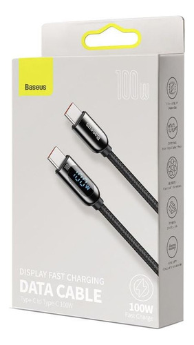 Cable Baseus Tipo C 100w Pantalla Digital 2 M Carga Rapida Color Negro