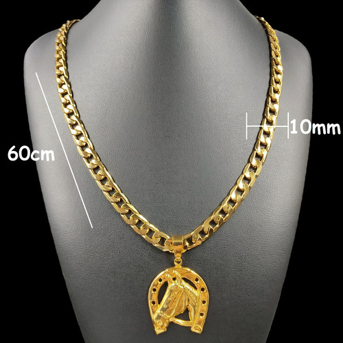 Cordão Grosso 10mm Masculino Banhado Ouro 18k + Ferradura