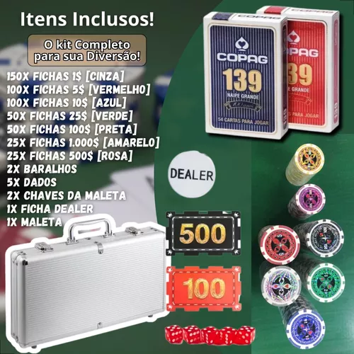 Maleta Poker Fichas Numeradas Baralho Kit Jogo Completo Mdf