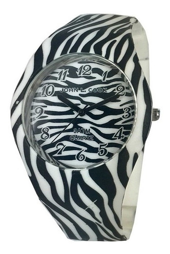 Reloj John L Cook Silicona 9453 Malla Animal Print Blanco/negro